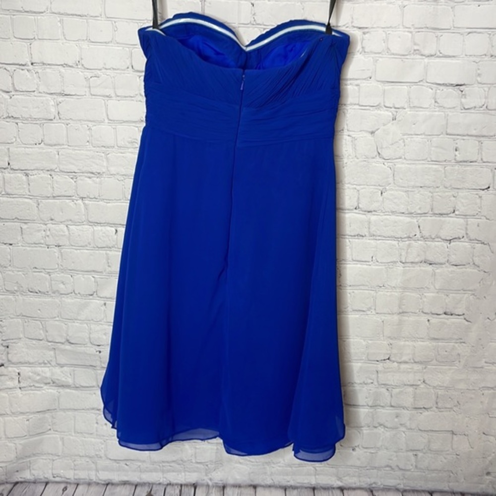 Bill Levkoff Royal Blue Strapless Chiffon Midi Bridesmaid Prom Formal Dress - 6 - Picture 3 of 8